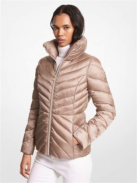 michael kors packable down jacket taupe|michael kors reversible puffer jacket.